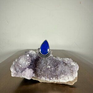 Sterling Silver Ring Blue Lapis Lazuli Pear Gemstone Statement Jewelry Size 5.5